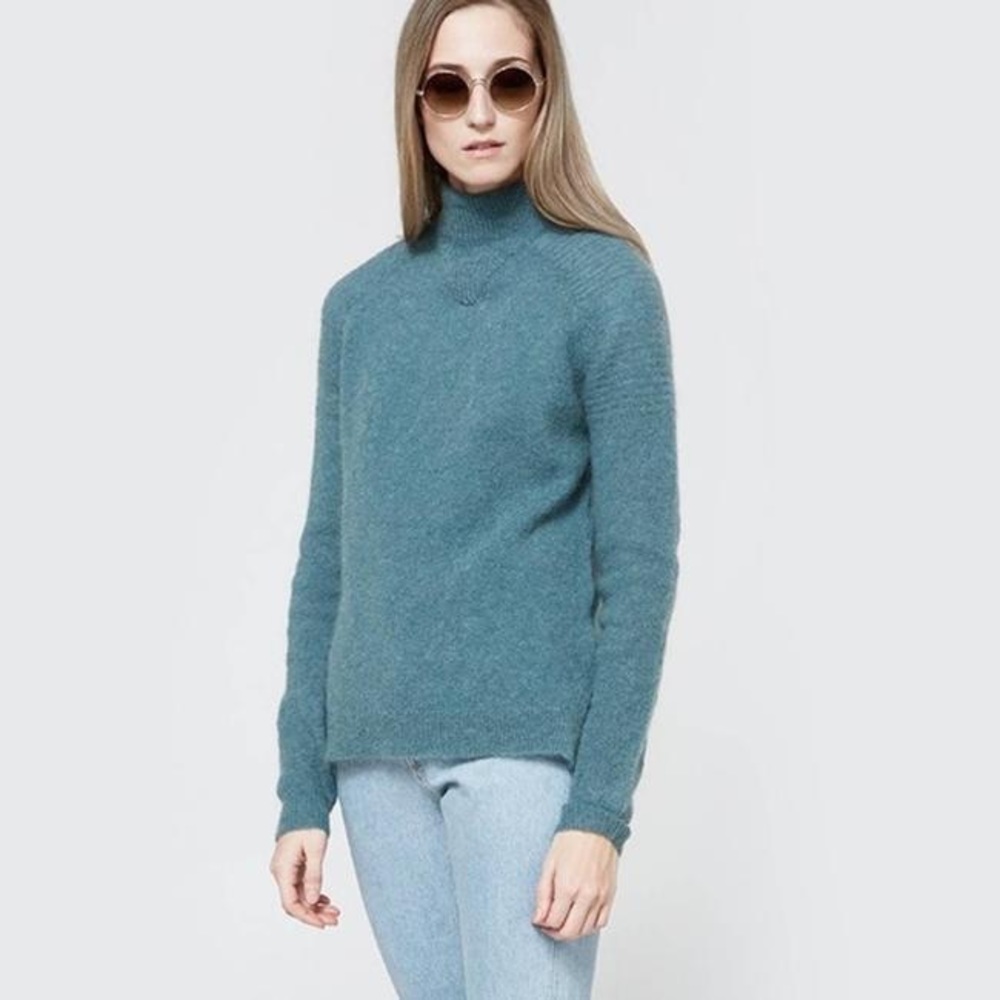 just female potter knit teal mohair mock neck sweater
